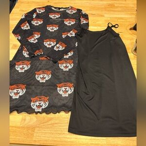 Dressed in LALA Tiger Print Mesh Maxi Dress with Black Slip